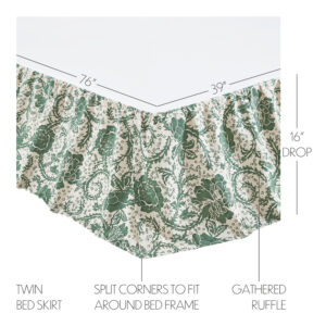 VHC-81216-Dorset Green Floral Twin Bed Skirt 39x76x16