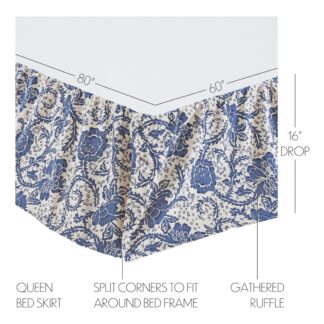 Farmhouse Dorset Navy Floral Queen Bed Skirt 60x80x16 by April & Olive