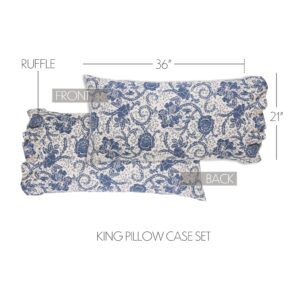VHC-81245 - Dorset Navy Floral Ruffled King Pillow Case Set of 2 21x36+4
