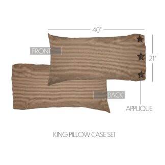 Primitive Farmhouse Star King Pillow Case w/Applique Star Set of 2 21x40 by Mayflower Market