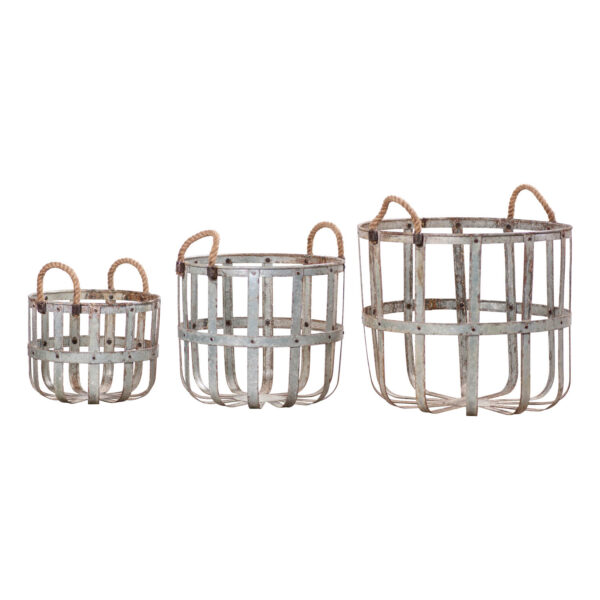 Vintage Galvanized Rustic Round Metal Basket Set