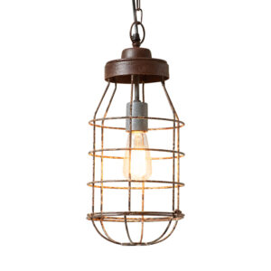 Rustic Brown Industrial Cage Light Pendant