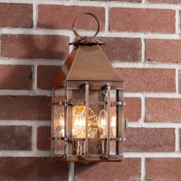 Antiqued Solid Brass Barn Outdoor Wall Light in Solid Weathered Brass - 3 Light Outdoor Lights