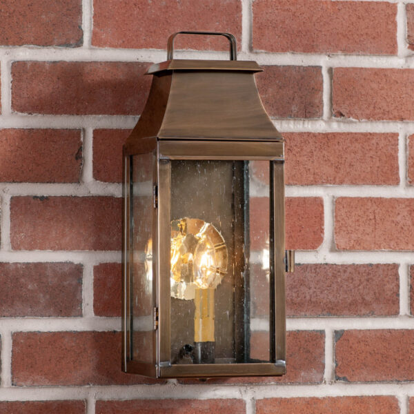 Antiqued Solid Brass Valley Forge Outdoor Wall Light in Solid Weathered Brass - 1 Light Outdoor Lights