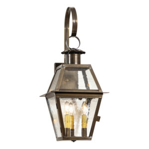 Antiqued Solid Brass Town Crier Outdoor Wall Light in Solid Weathered Brass - 3 Light