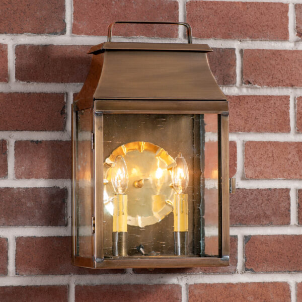 Antiqued Solid Brass Valley Forge Outdoor Wall Light in Solid Weathered Brass - 2 Light Outdoor Lights
