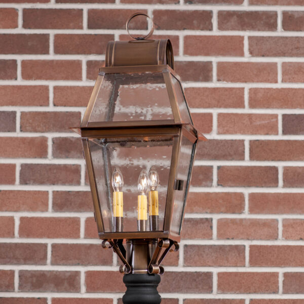 Antiqued Solid Brass Independence Outdoor Post Light in Solid Weathred Brass - 3 Light Outdoor Lights