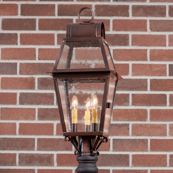 Antiqued Solid Copper Independence Outdoor Post Light in Solid Antique Copper - 3 Light Outdoor Lights