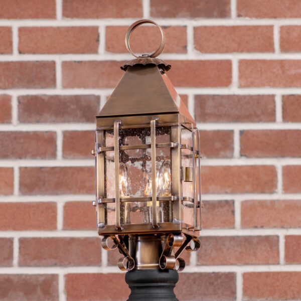 Antiqued Solid Brass Barn Outdoor Post Light in Solid Weathered Brass - 3 Light Outdoor Lights