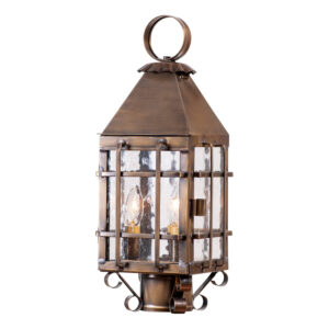 Antiqued Solid Brass Barn Outdoor Post Light in Solid Weathered Brass - 3 Light