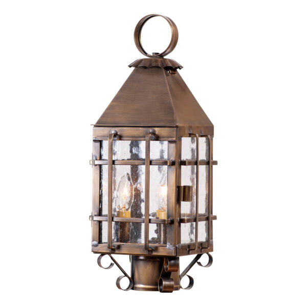 Antiqued Solid Brass Barn Outdoor Post Light in Solid Weathered Brass - 3 Light