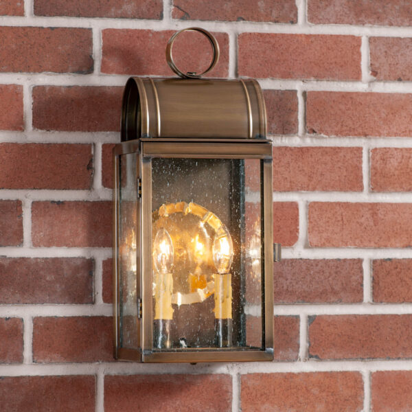Antiqued Solid Brass Town Lattice Outdoor Wall Light in Solid Weathered Brass - 2 Light Outdoor Lights