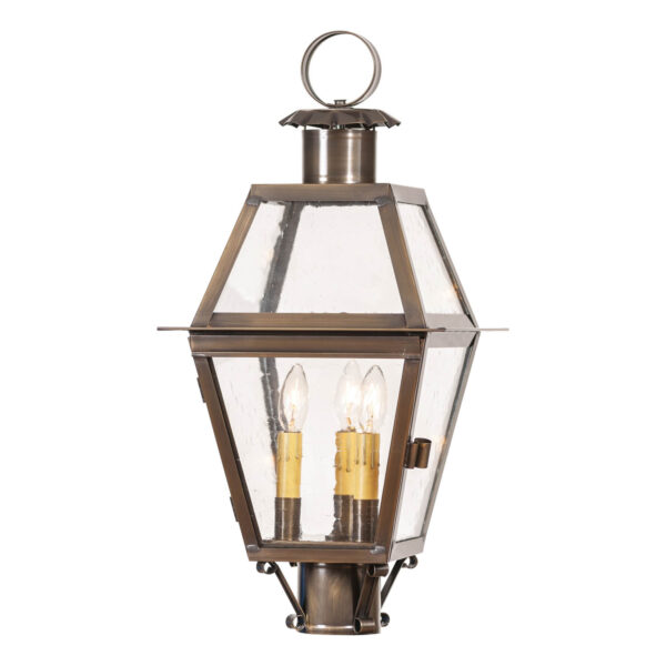 Antiqued Solid Brass Town Crier Outdoor Post Light in Solid Weathered Brass - 3 Light