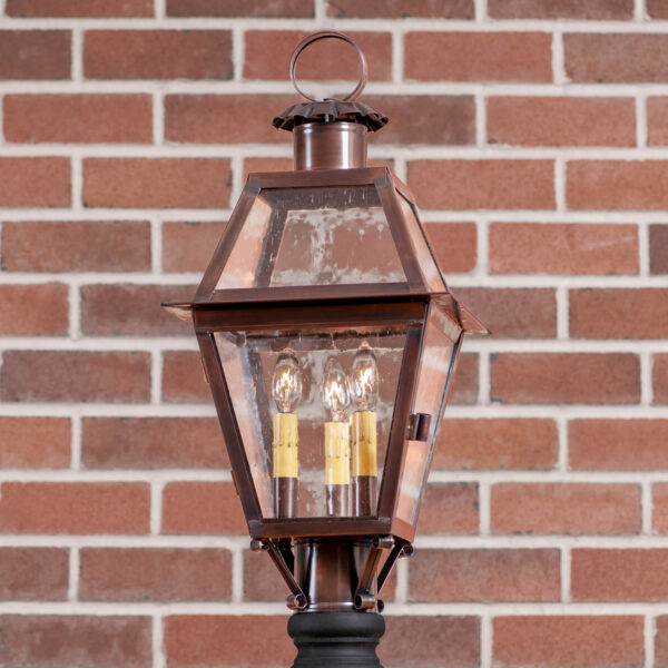 Antiqued Solid Copper Town Crier Outdoor Post Light in Solid Antique Copper - 3 Light Outdoor Lights