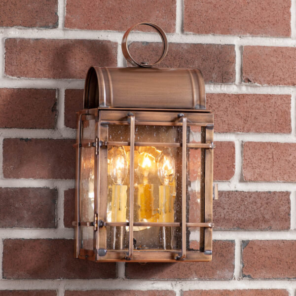 Antiqued Solid Brass Carriage House Outdoor Wall Light in Solid Weathered Brass - 2 Light Outdoor Lights