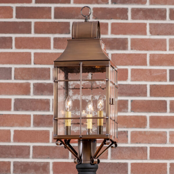 Antiqued Solid Brass Stenton Outdoor Post Light in Solid Weathered Brass - 3 Light Outdoor Lights