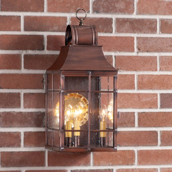 Antiqued Solid Copper Stenton Outdoor Wall Light in Solid Antique Copper - 3 Light Outdoor Lights