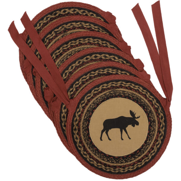 VHC-51207 - Cumberland Moose Applique Jute Chair Pad 15 inch Diameter Set of 6