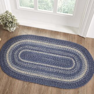 Farmhouse Great Falls Blue Jute Rug Oval w/ Pad 27x48 by April & Olive