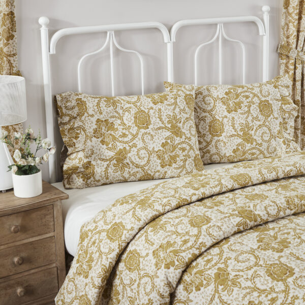 VHC-81196 - Dorset Gold Floral Ruffled Standard Pillow Case Set of 2 21x26+4