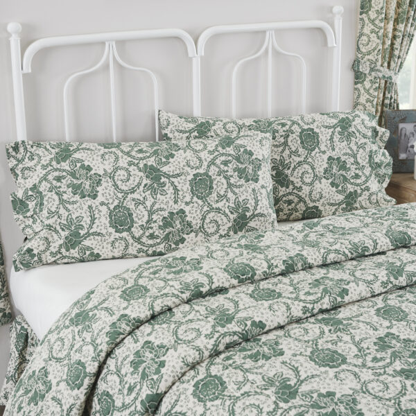 VHC-81220 - Dorset Green Floral Ruffled King Pillow Case Set of 2 21x36+4