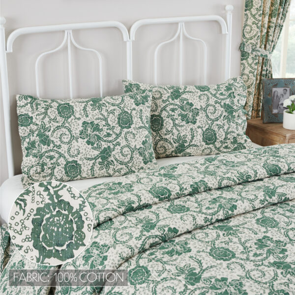 VHC-81221 - Dorset Green Floral Ruffled Standard Pillow Case Set of 2 21x26+4