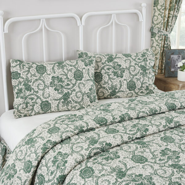 VHC-81221 - Dorset Green Floral Ruffled Standard Pillow Case Set of 2 21x26+4