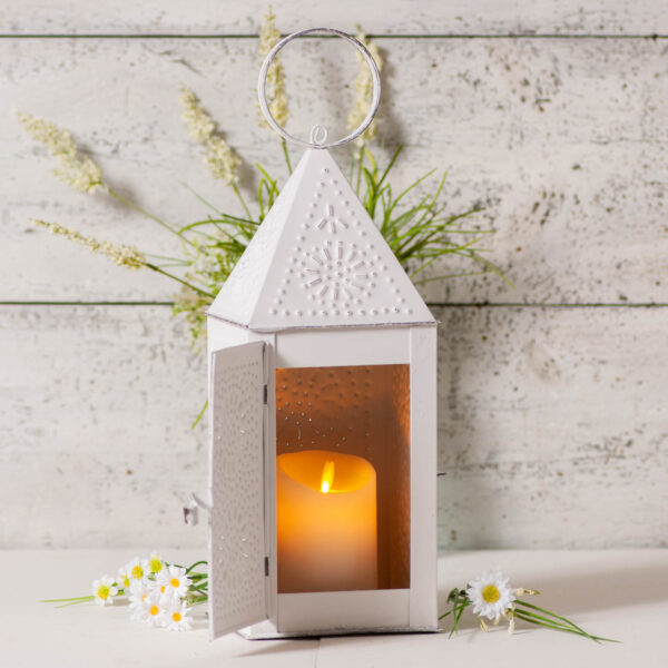 Rustic White Square Lantern In Rustic White Candle Holders