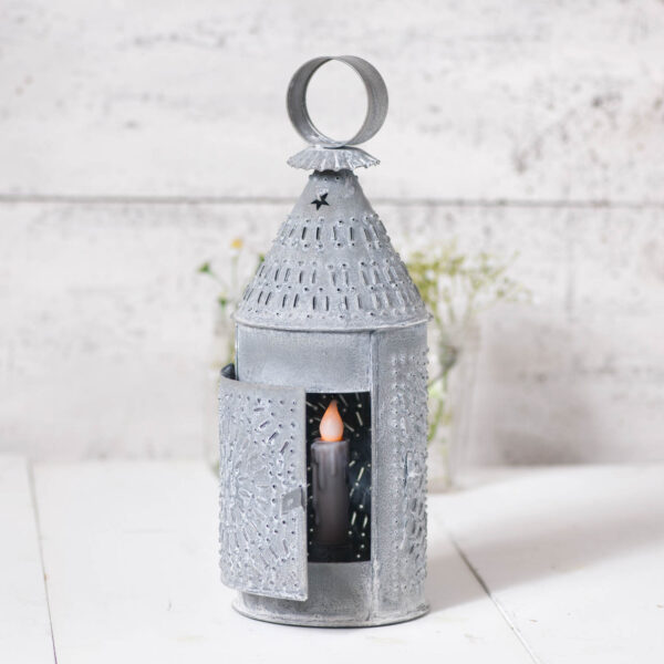 Weathered Zinc Baker's Lantern in Weathered Zinc Candle Holders