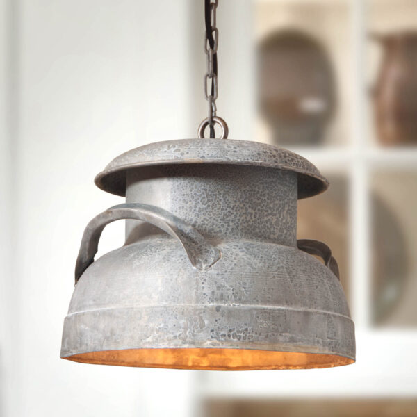 Weathered Zinc Milk Can Pendant in Weathered Zinc Pendants