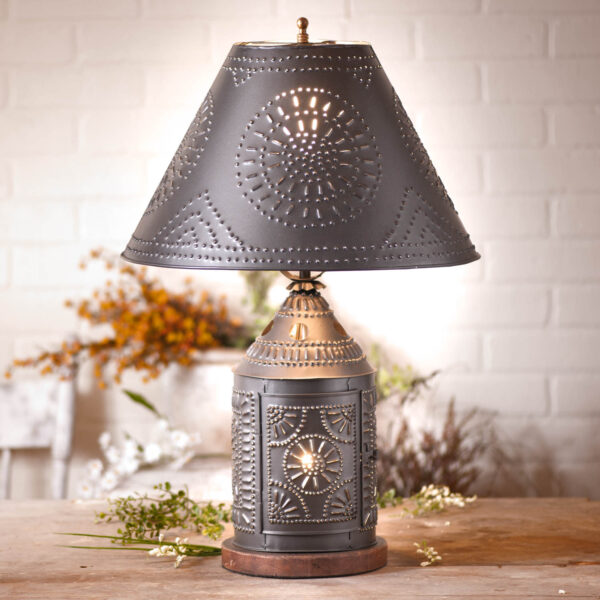 Smokey Black Tinner's Revere Lamp with Shade Lamps