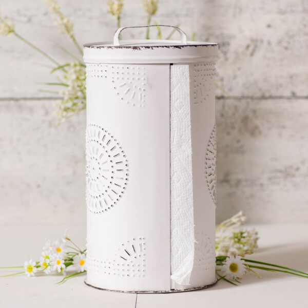 Rustic White Punched Tin Paper Towel Dispenser in Rustic White Home Accents