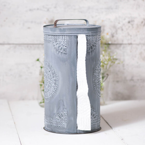 Weathered Zinc Punched Tin Paper Towel Dispenser in Weathered Zinc Home Accents