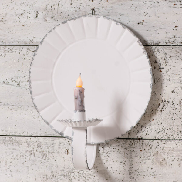 Rustic White Large Round Candle Sconce in Rustic White Candle Holders