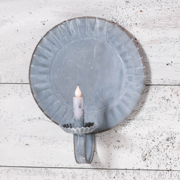 Weathered Zinc Large Round Candle Sconce in Weathered Zinc Candle Holders