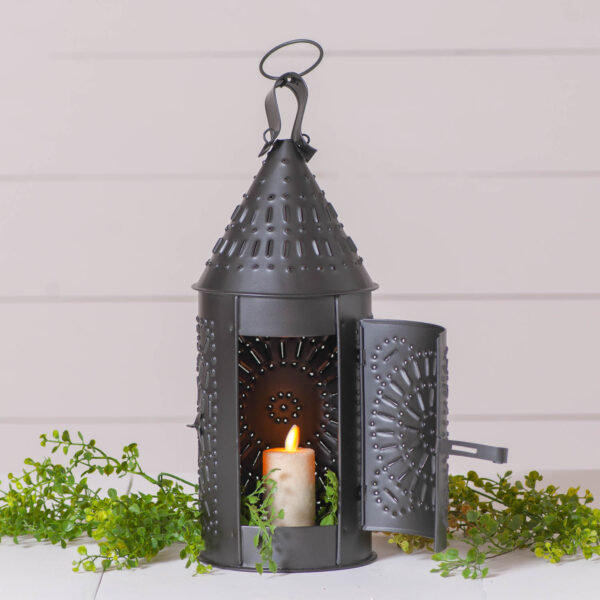 Smokey Black 15-Inch Primitive Lantern in Smokey Black Candle Holders