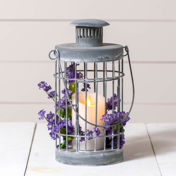 Weathered Zinc Round Cage Lantern in Weathered Zinc Candle Holders