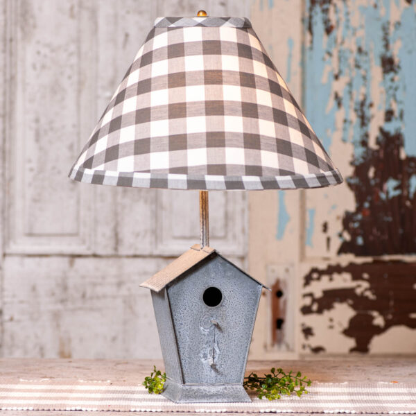 Weathered Zinc Birdhouse Lamp with Gray Check Shade Lamps