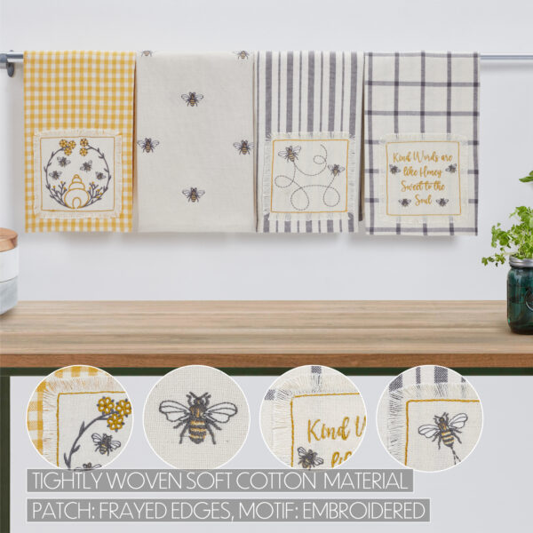 VHC-81267 - Embroidered Bee Tea Towel Set of 4 19x28