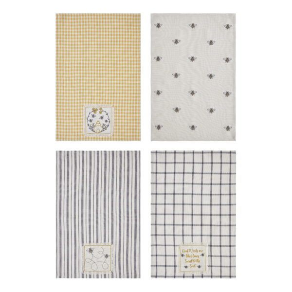 VHC-81267 - Embroidered Bee Tea Towel Set of 4 19x28