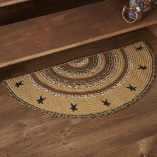 Primitive Kettle Grove Jute Rug Half Circle Stencil Stars w/ Pad 16.5x33 by Mayflower Market