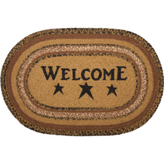 Primitive Kettle Grove Jute Rug Oval Stencil Welcome w/ Pad 20x30 by Mayflower Market
