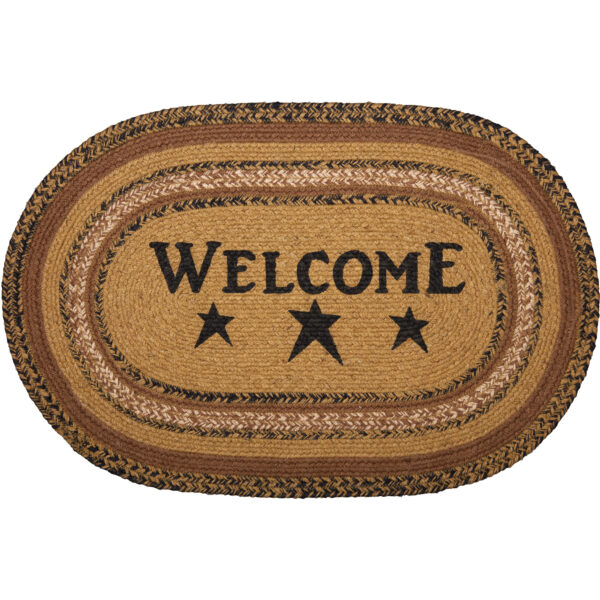 VHC-69792 - Kettle Grove Jute Rug Oval Stencil Welcome w/ Pad 20x30