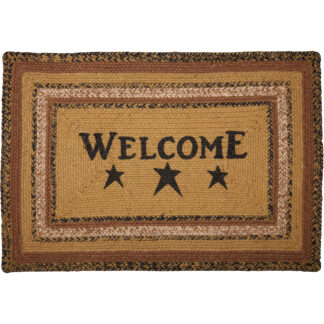 Primitive Kettle Grove Jute Rug Rect Stencil Welcome w/ Pad 20x30 by Mayflower Market