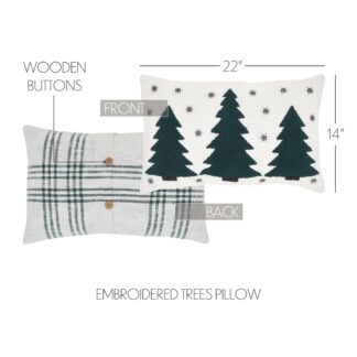 Farmhouse Pine Grove Plaid Embroidered Trees Pillow 14x22 by Seasons Crest