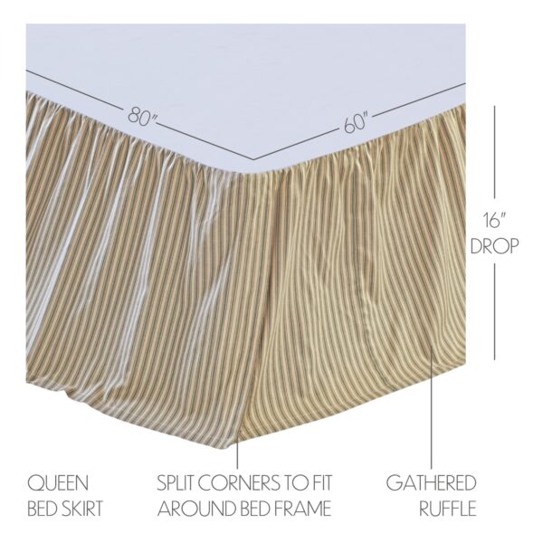 VHC-50504 - Prairie Winds Green Ticking Stripe Queen Bed Skirt 60x80x16