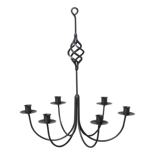 Black Wrought Iron Mini 6 Arm Hanging Candelabra with Basket Home Accents