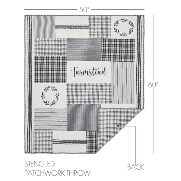 VHC-80437 - Sawyer Mill Black Stenciled Patchwork Throw 50x60