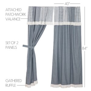 VHC-51287 - Sawyer Mill Blue Chambray Solid Panel with Attached Patchwork Valance Set of 2 84x40