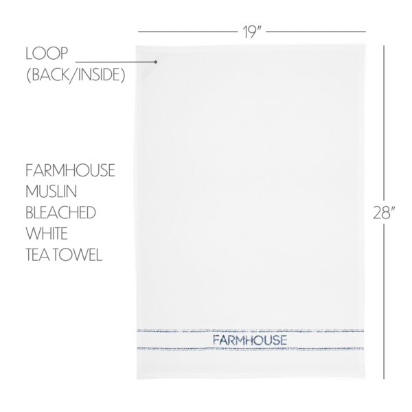 VHC-51292 - Sawyer Mill Blue Farmhouse Muslin Bleached White Tea Towel 19x28
